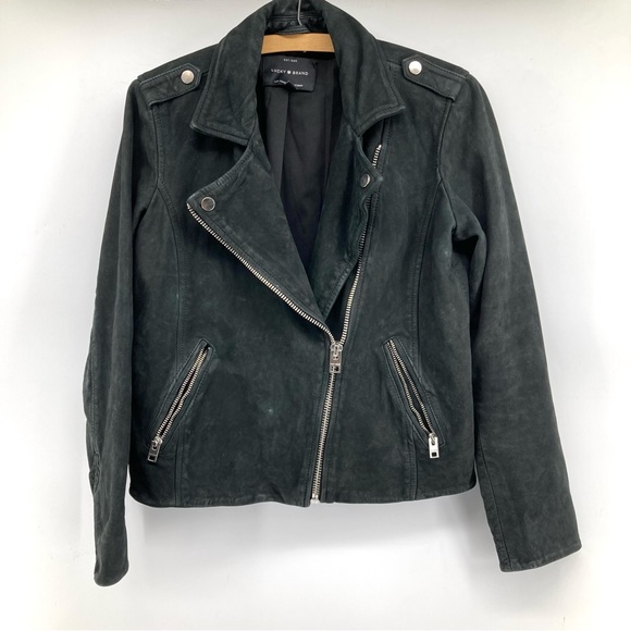 Lucky Brand Black Nubuck Leather Moto Jacket - Picture 6 of 15